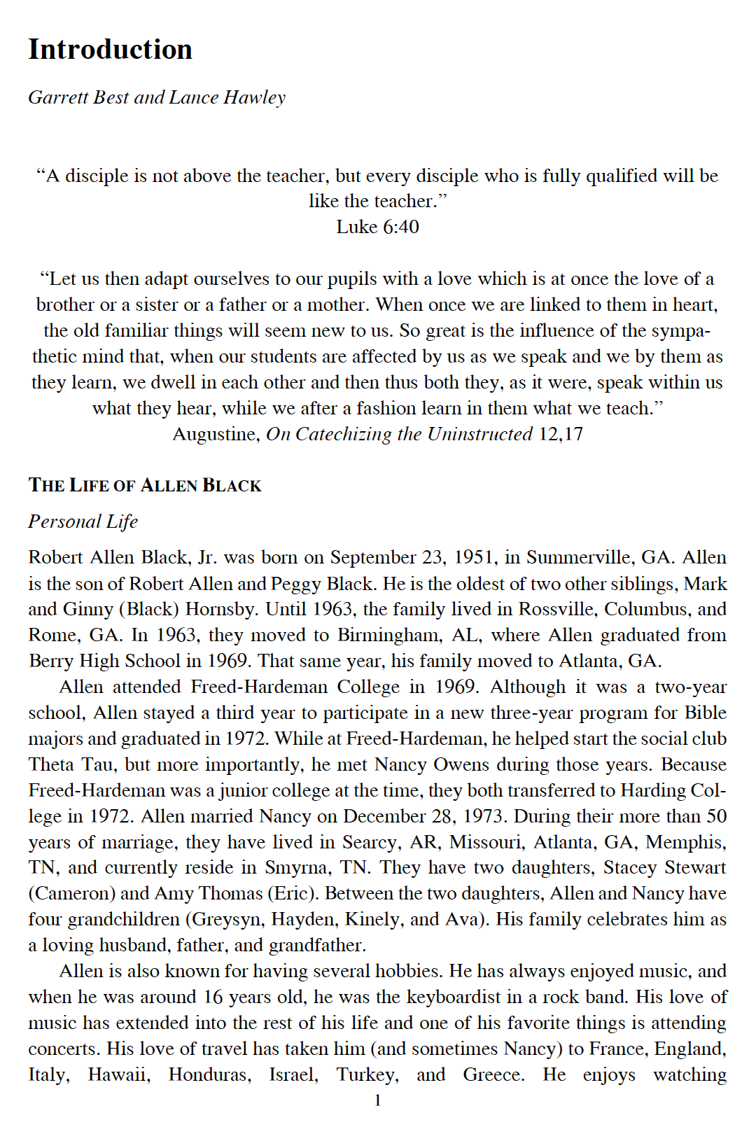 Teaching God's Sons and Daughters: Essays in Honor of Allen Black