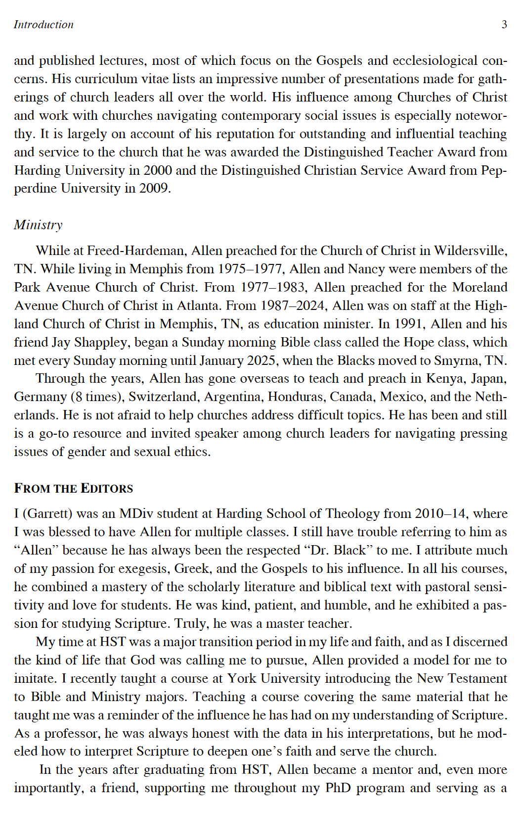 Teaching God's Sons and Daughters: Essays in Honor of Allen Black