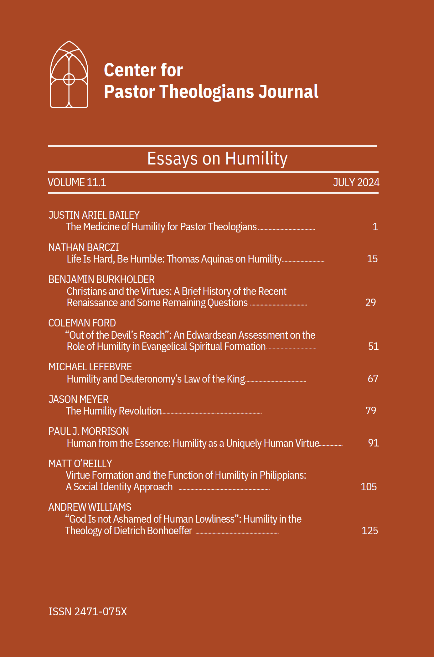 Center for Pastor Theologians Journal Vol. 11.1: Essays on Humility